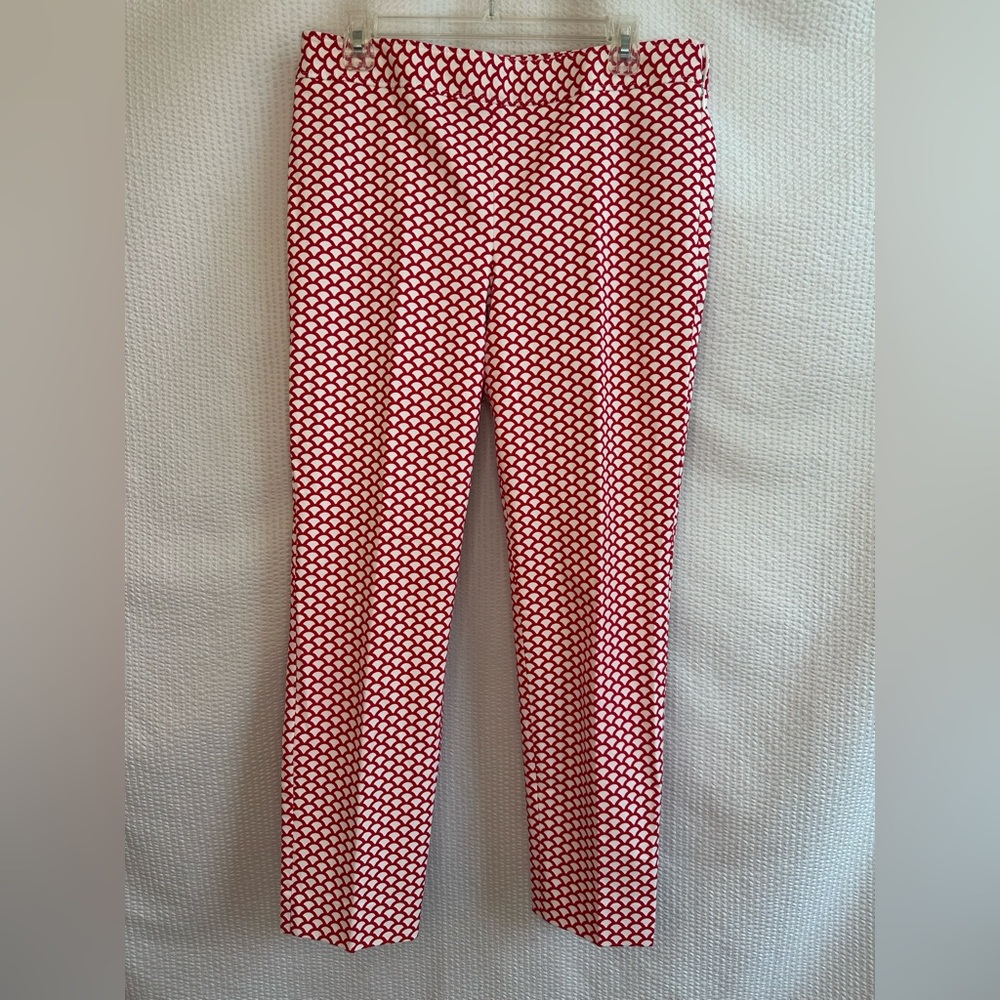TALBOTS Chatham Red White Print Ankle Pants Women’s Size 8 Stretch Skinny NWOT